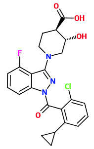 (image for) MC085475 1-[1-(2-Chloro-6-cyclopropyl-benzoyl)-4-fluoro-1H-indazol-3-yl]-3-hydroxy-piperidine-4-carboxylic acid